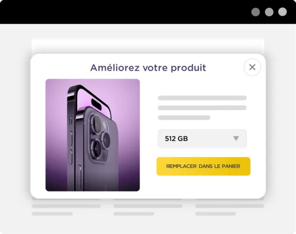 Bon de commande pour smartphone avec suggestion de coque, symbolisant l'augmentation de la valeur du panier
