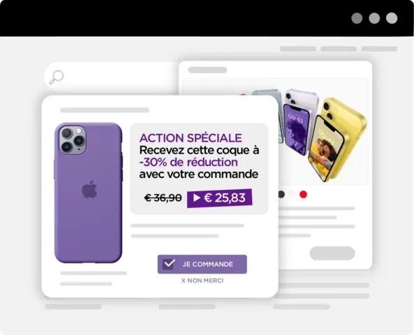 Commande de GSM avec suggestion d'augmentation de mémoire, symbolisant les ventes incitatives et croisées