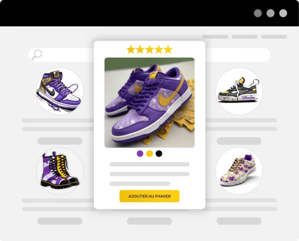 Site e-commerce de chaussures avec recommandations 'coup de cœur', pour aider à découvrir de nouveaux articles
