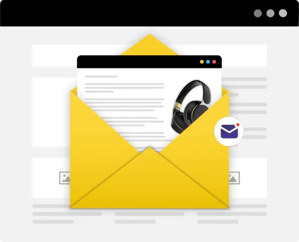 Illustration d'un email promotionnel pour des casques haute fidélité, symbolisant le renforcement de l'engagement client