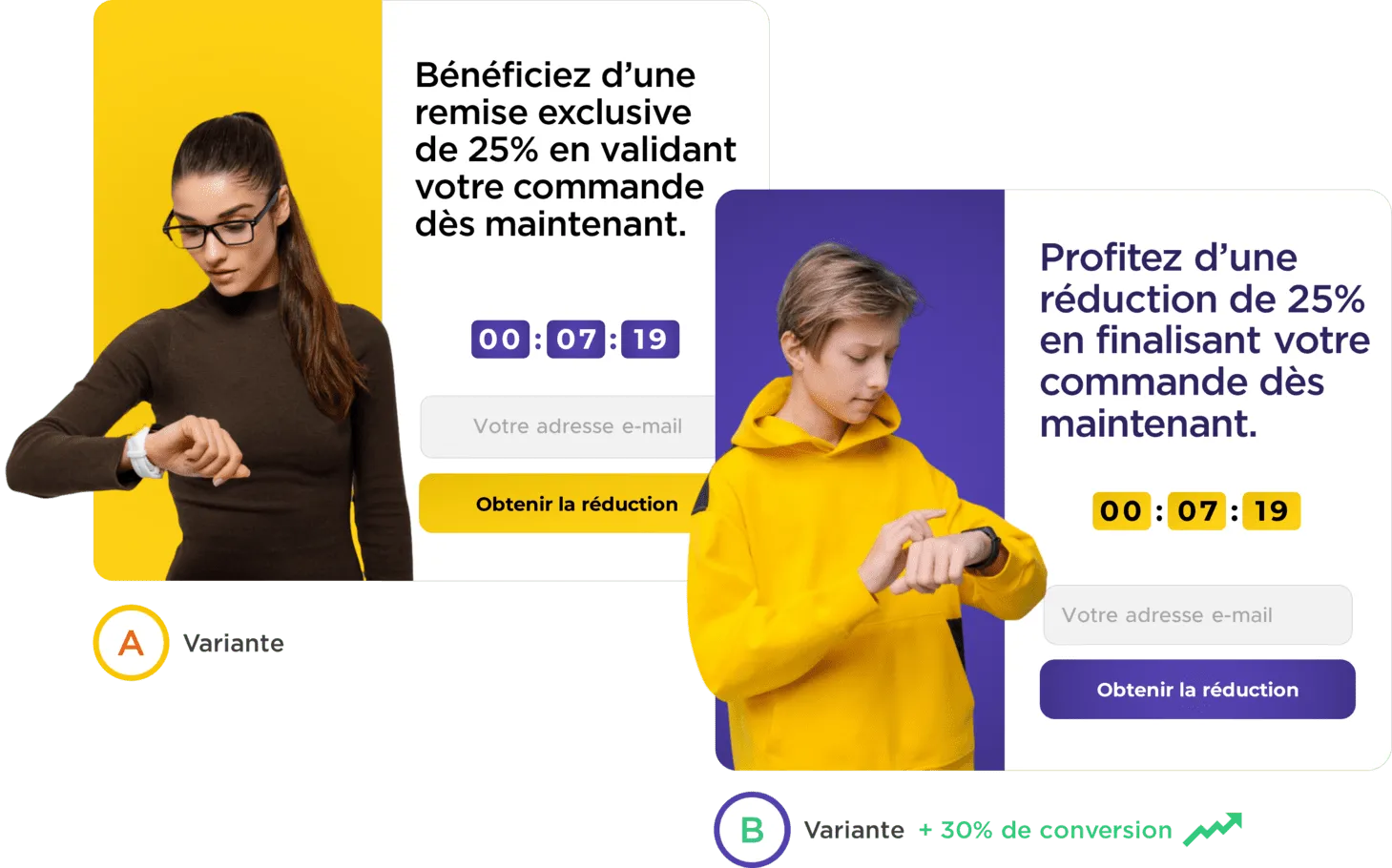 Deux images légèrement différentes, symbolisant l'utilisation de tests A/B pour optimiser les réponses des visiteurs