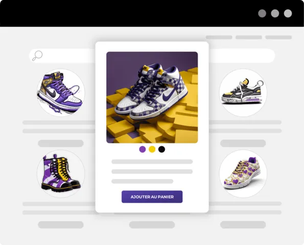 Illustration d'une page e-commerce vendant des chaussures, symbolisant une boutique en ligne sécurisée.