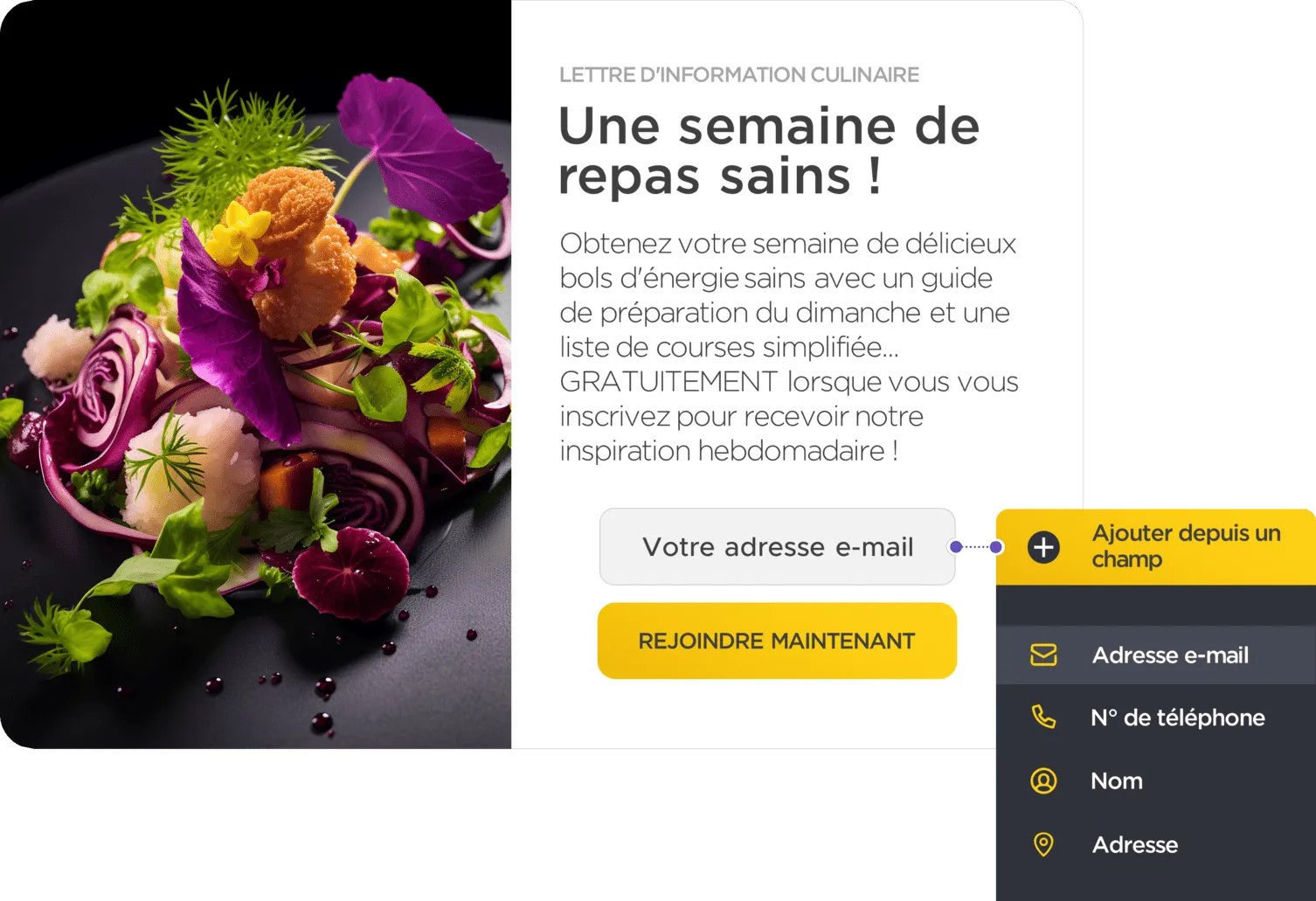Illustration d'un formulaire personnalisable : Demandez le bon type d'information à vos visiteurs et prenez des décisions basées sur leurs besoins.