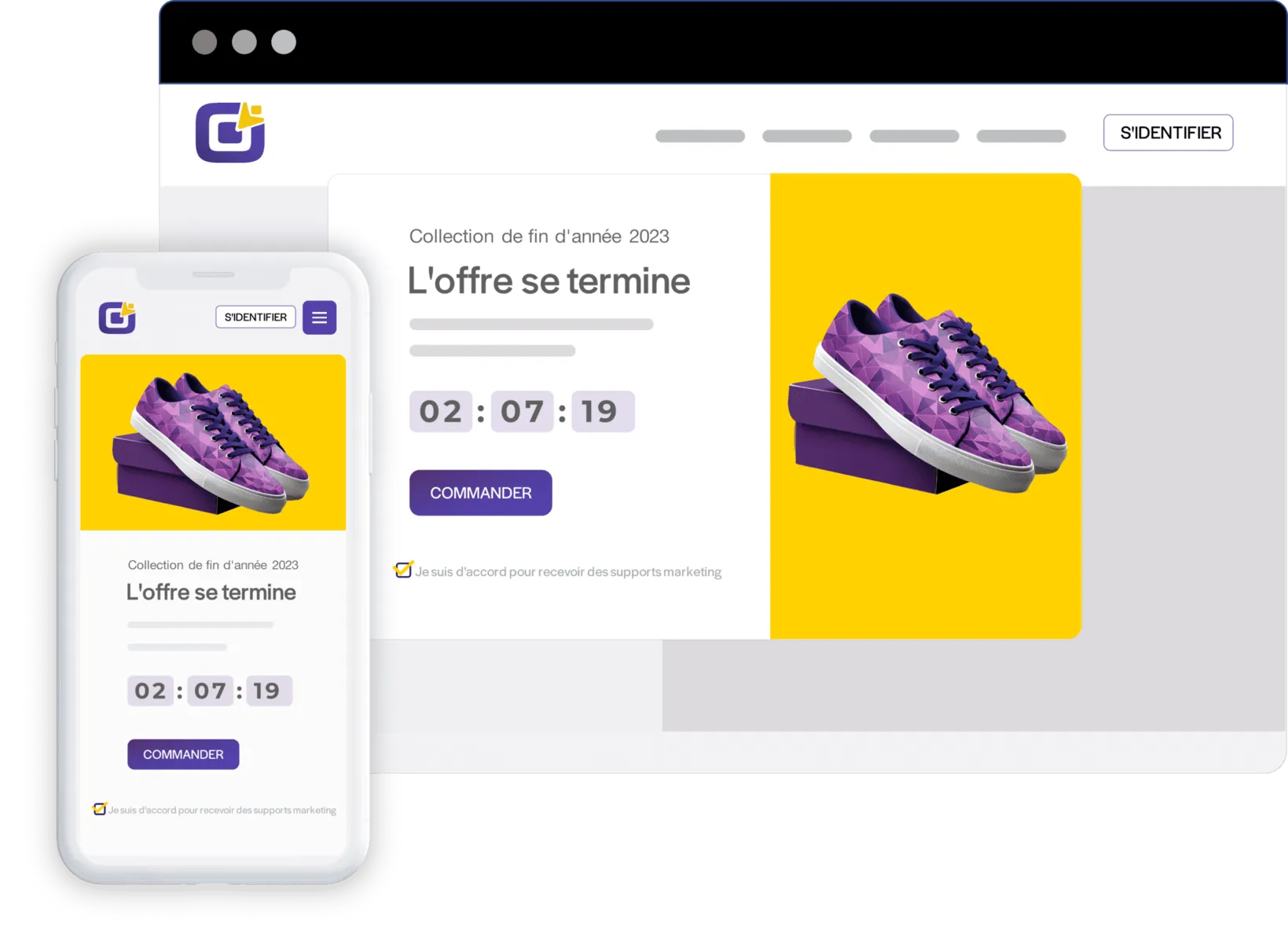 Illustration d'un popup responsive sur PC et mobile : Offrez une expérience mobile de qualité à vos visiteurs.